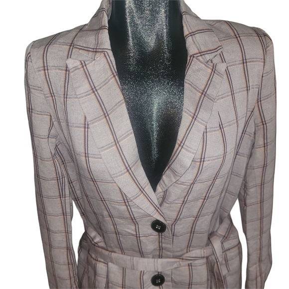Frank & Oak Plaid Linen Blend Blazer with Matching Belt M - Picture 3 of 8